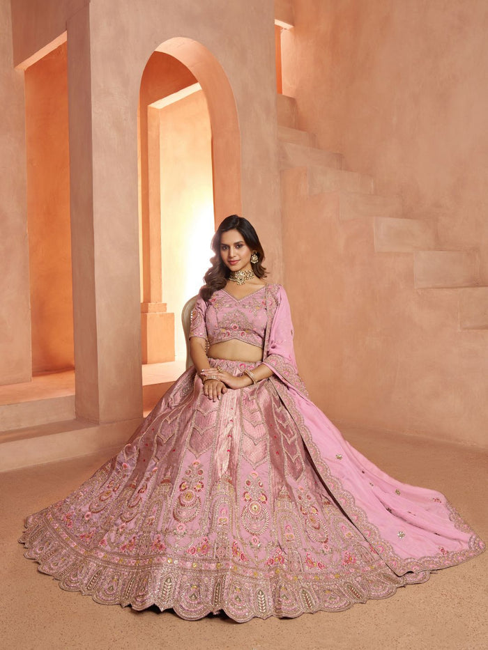 Premium Pink Banarasi Bridal Lehenga with Soft Pastel Tones