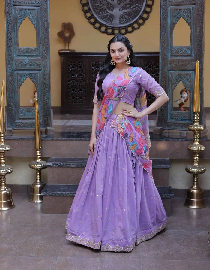 Purple Embroidery Work Lehenga Choli