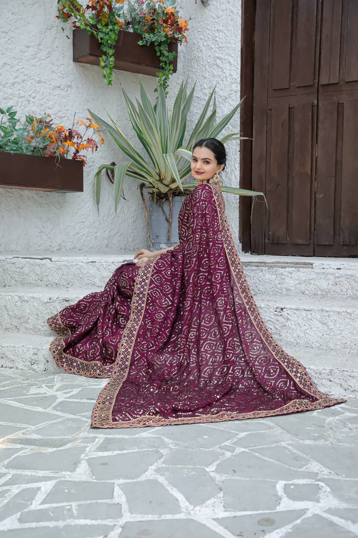 Purple Heavy Kasturi silk georgette saree with sequins , Dori & zari work - qivii