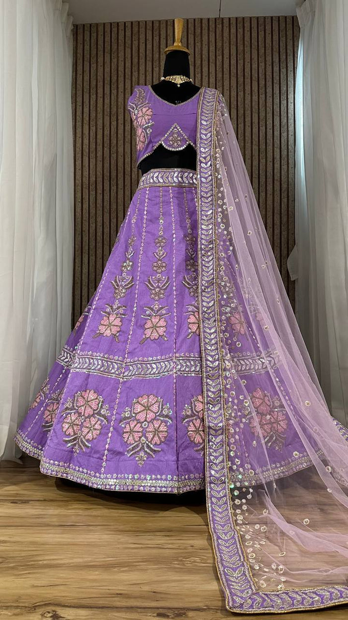 Purple Heavy slub silk lehnga with thread - INSPIRED | Ready To Wear - qivii