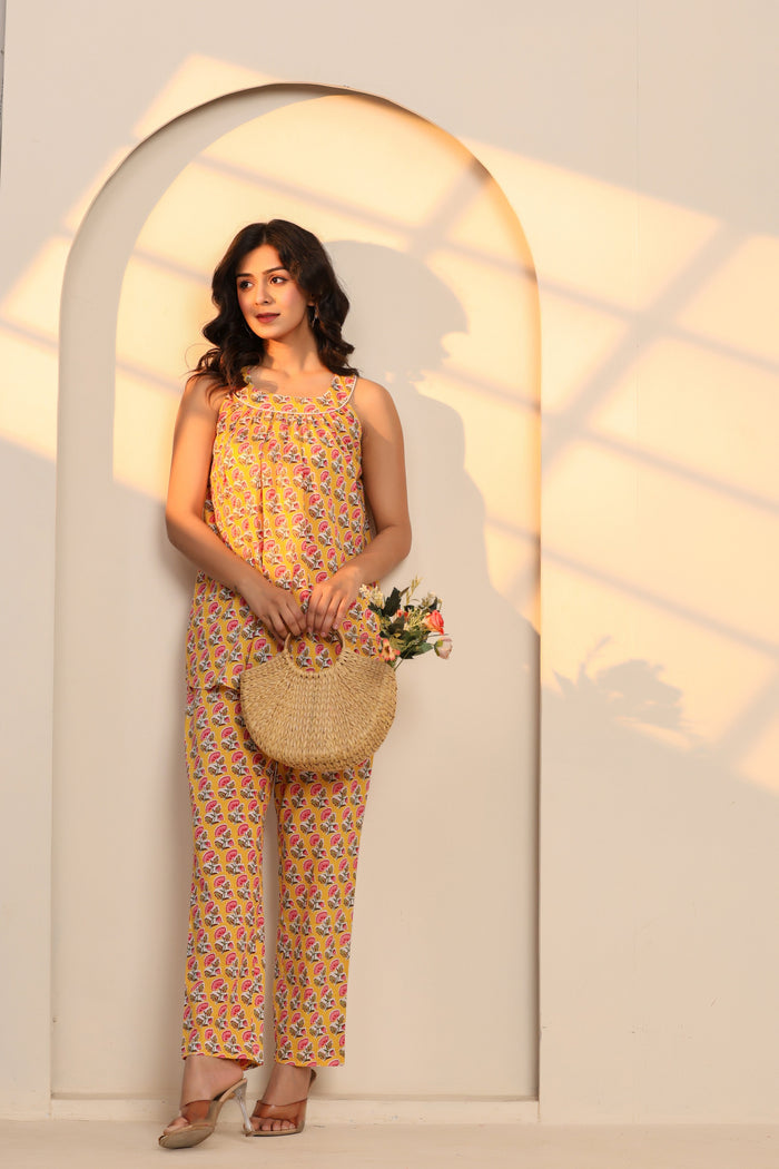 Radiant Yellow Cotton Hand Block Printed Co- Ord Set