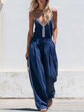 Retro-style Casual Color-blocked Blue Cotton Linen Vest And Pants Set  - By Qivii