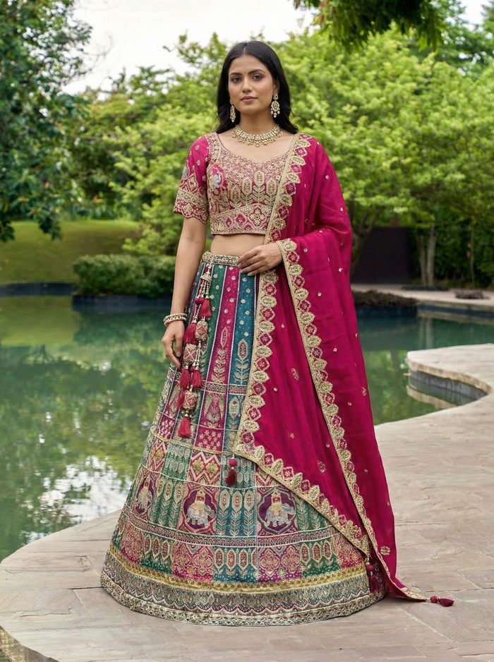 Rose - Position Print Georgette Golden Embroidered Work Ready to Wear Lehenga Choli