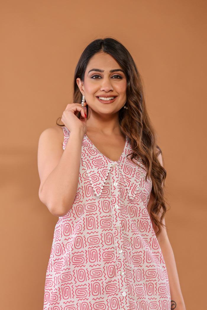 Rose Shadow Pink Cotton Hand Block Printed Co- Ord Set