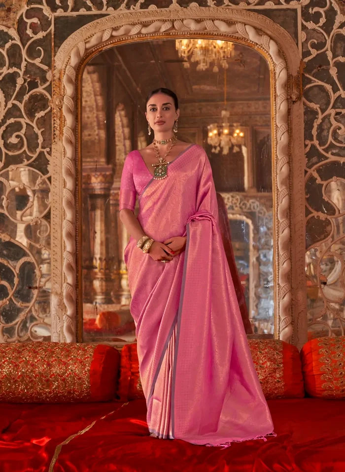 Rosy Pink Handloom Weaving Saree