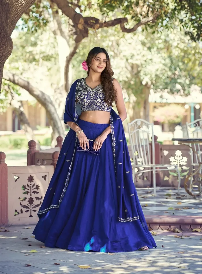 Royal Blue Embroidery & Bead Work Lehenga