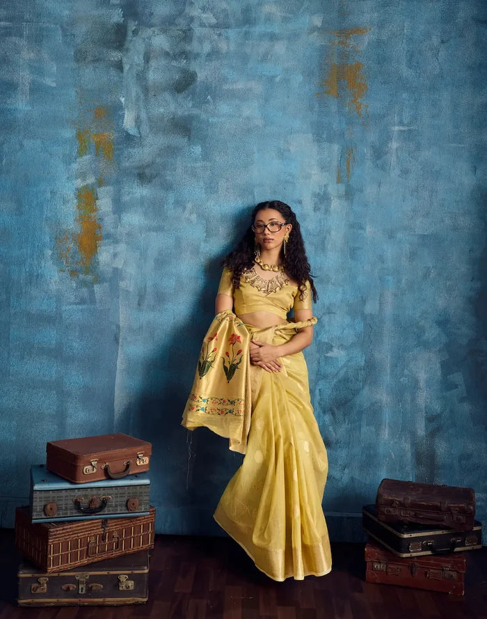 Sand Yellow Tissue Paithani Saree