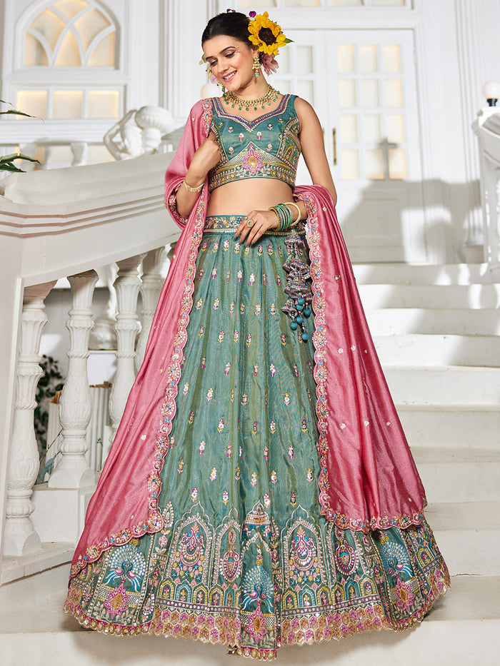 Seagreen - Tissue Sequinse embroidery Lehenga choli & Dupatta