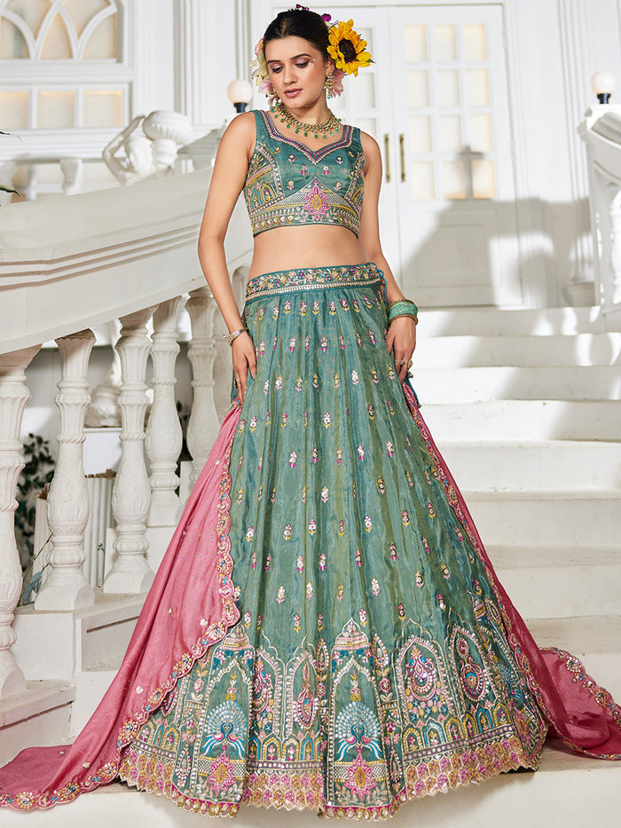Seagreen - Tissue Sequinse embroidery Lehenga choli & Dupatta