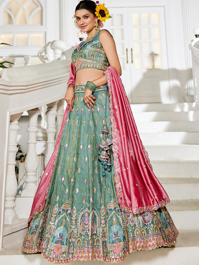 Seagreen - Tissue Sequinse embroidery Lehenga choli & Dupatta