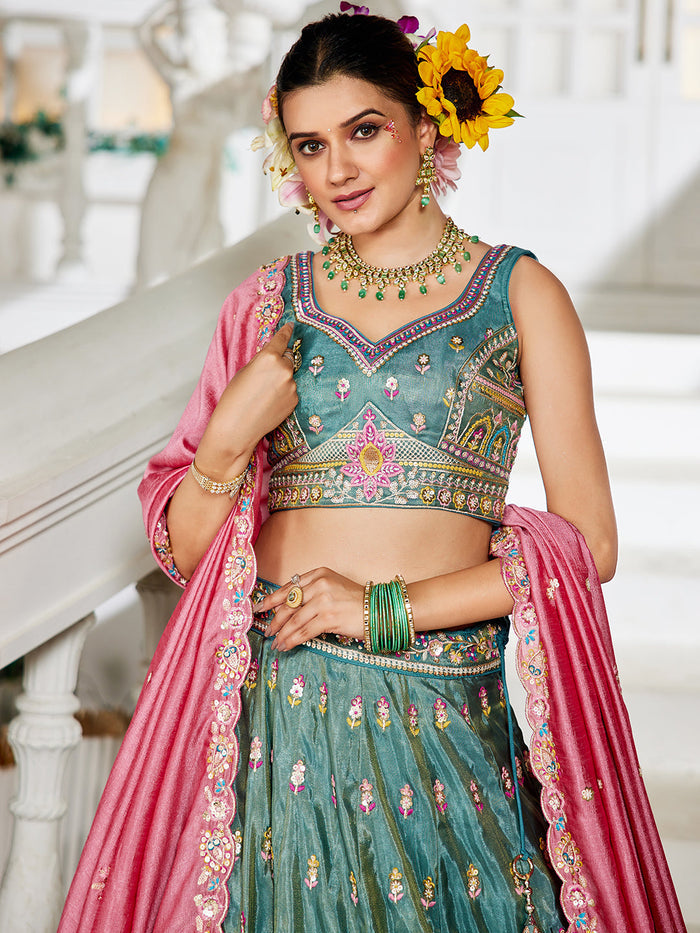 Seagreen - Tissue Sequinse embroidery Lehenga choli & Dupatta