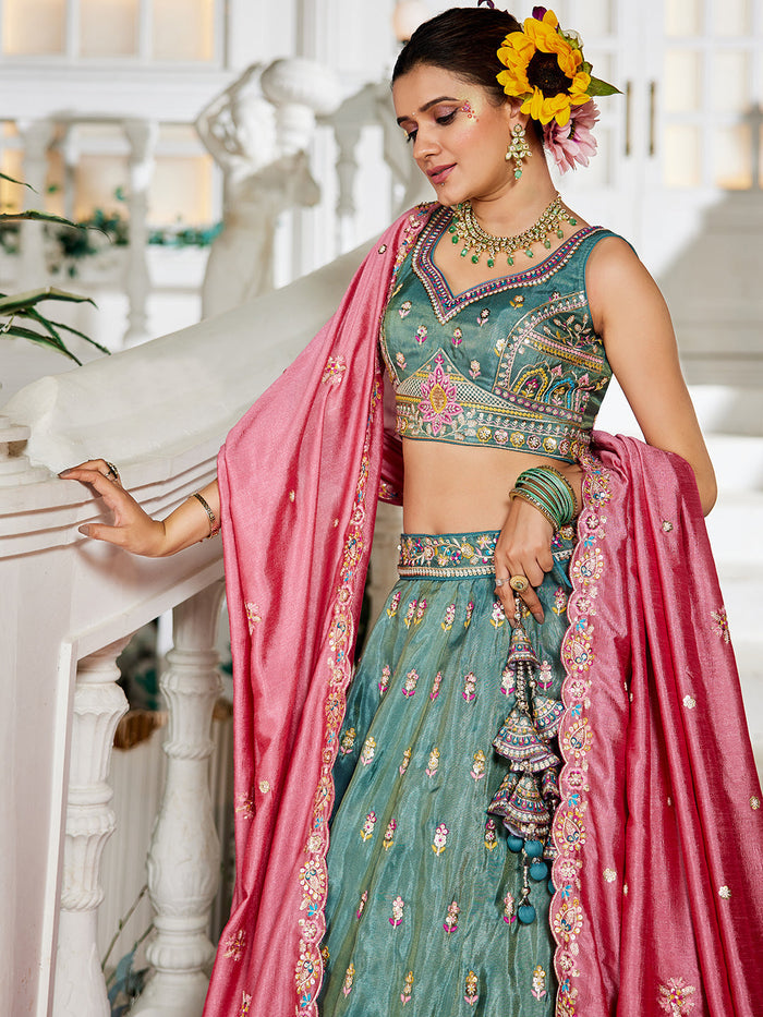 Seagreen - Tissue Sequinse embroidery Lehenga choli & Dupatta