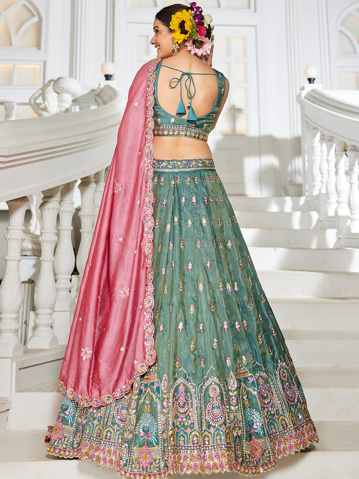 Seagreen - Tissue Sequinse embroidery Lehenga choli & Dupatta