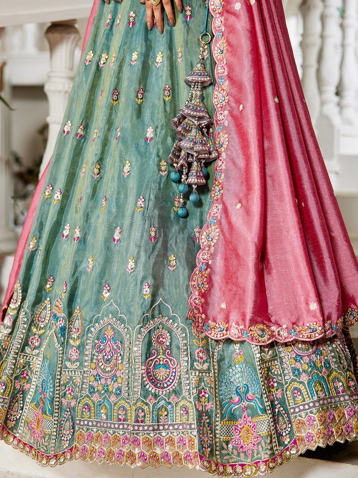 Seagreen - Tissue Sequinse embroidery Lehenga choli & Dupatta