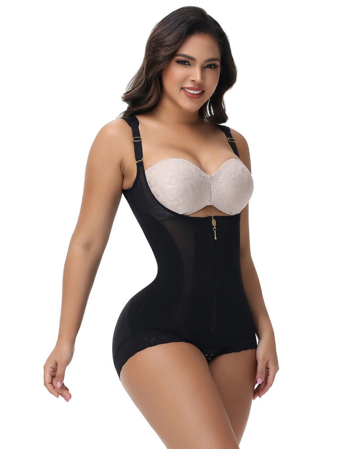 Seamless Mesh Splicing Firm Control Shapewear Open Bust Butt Lift Bodysuit - By Qivii