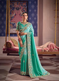 Shaded Green Silk Heavy Embroidered Saree