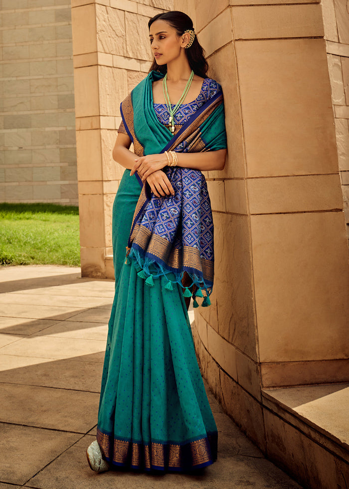 Shades Of Blue Woven Patola Silk Saree - qivii