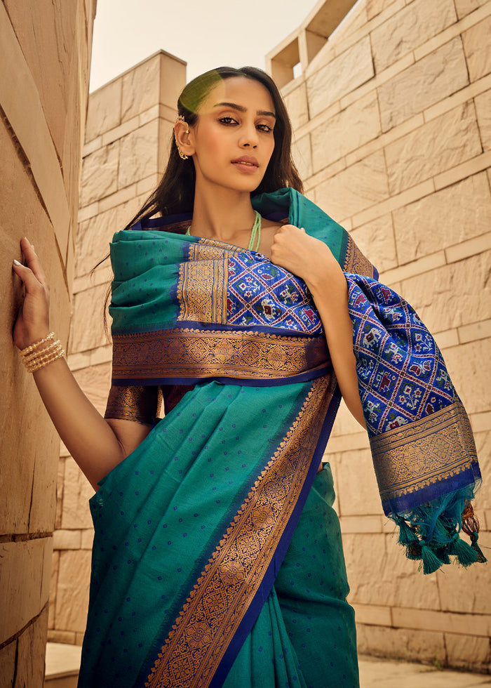 Shades Of Blue Woven Patola Silk Saree - qivii