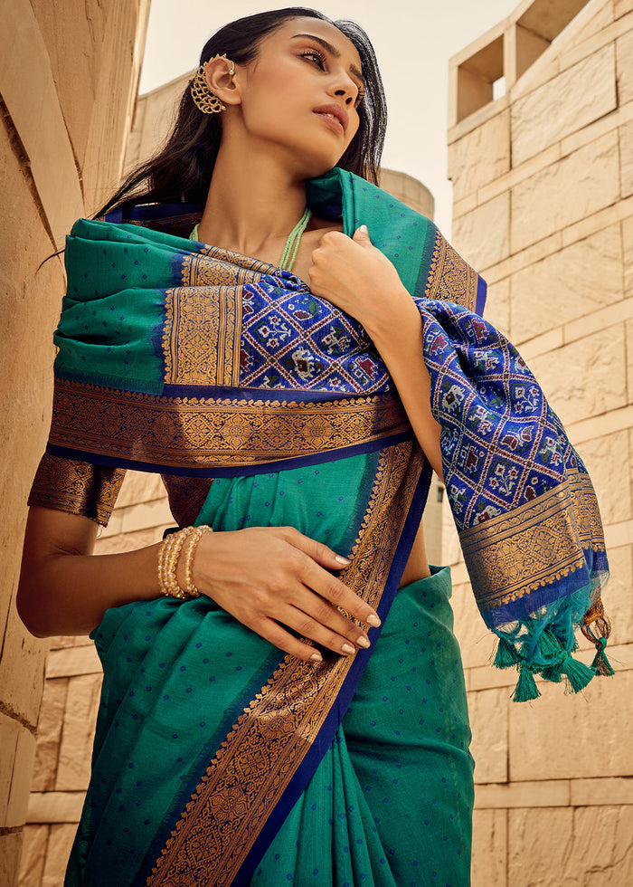 Shades Of Blue Woven Patola Silk Saree - qivii