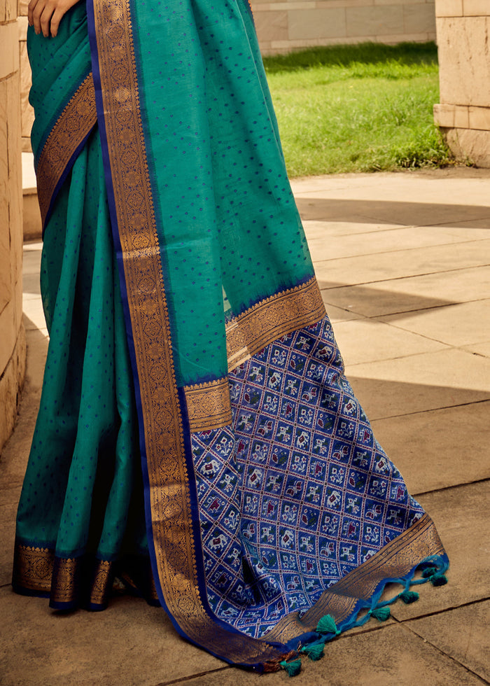 Shades Of Blue Woven Patola Silk Saree - qivii