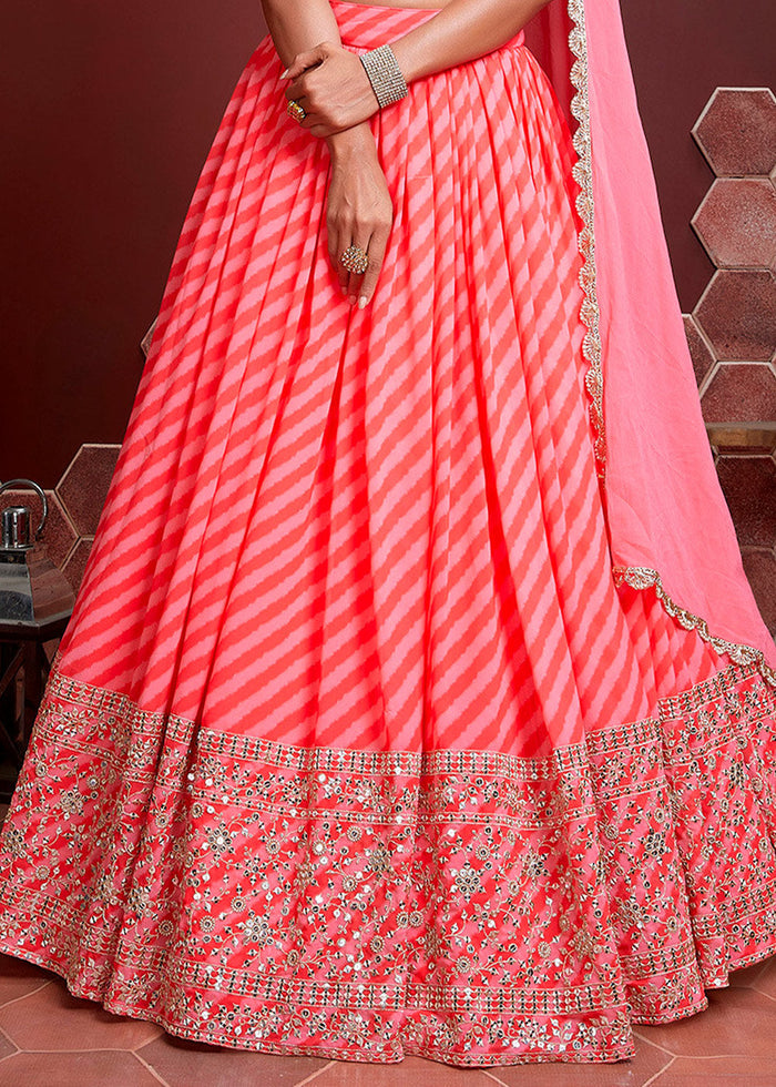 Shades Of Pink leheriya Printed Organza Silk Lehenga Choli with Zari & Sequins work | Ready To Wear - qivii