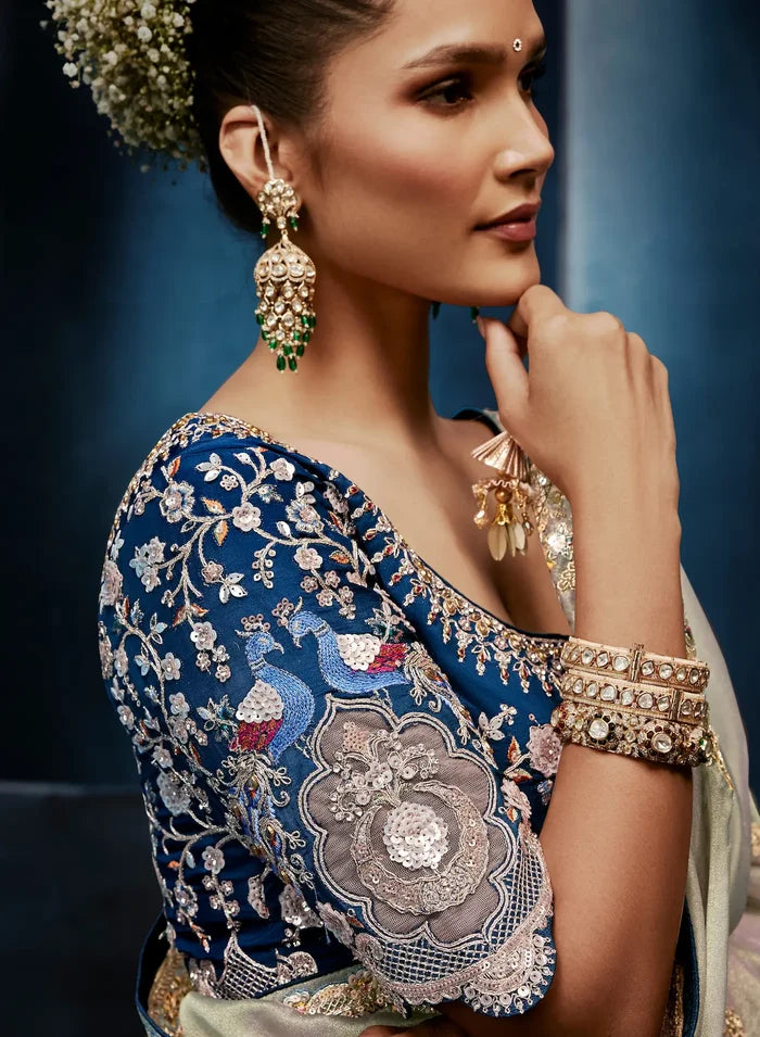 Silver Grey Embroidery & Hand Work Saree