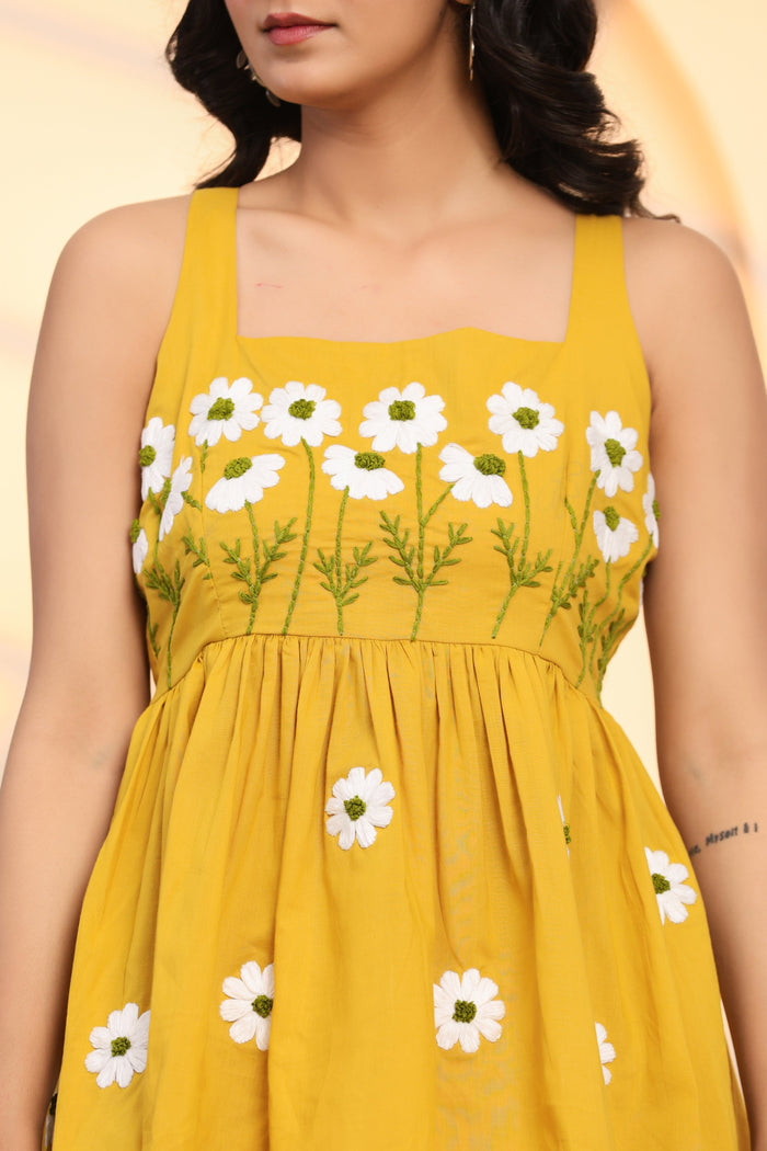 Spicy Mustard Hand Embroidered Cotton Co- Ord Set