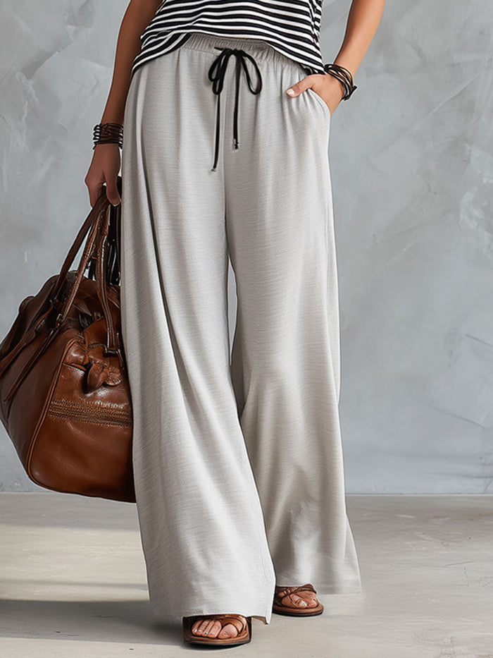 Sporty Retro Gray Wide-leg Pants  - By Qivii