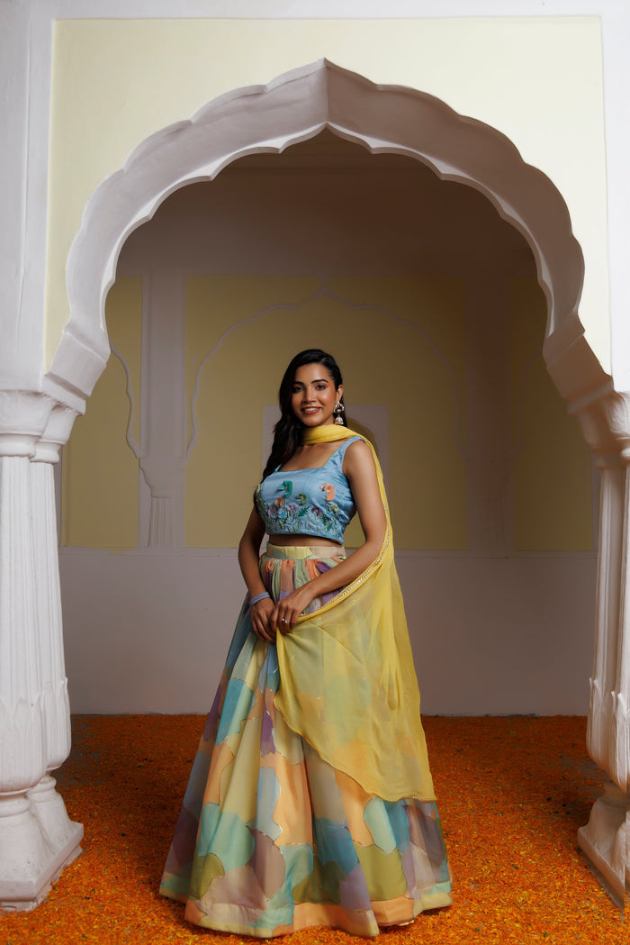 Steel Blue Multicolour Lehenga Set