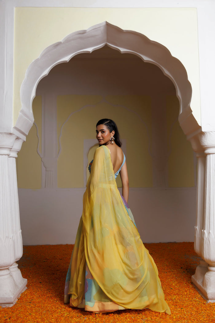 Steel Blue Multicolour Lehenga Set