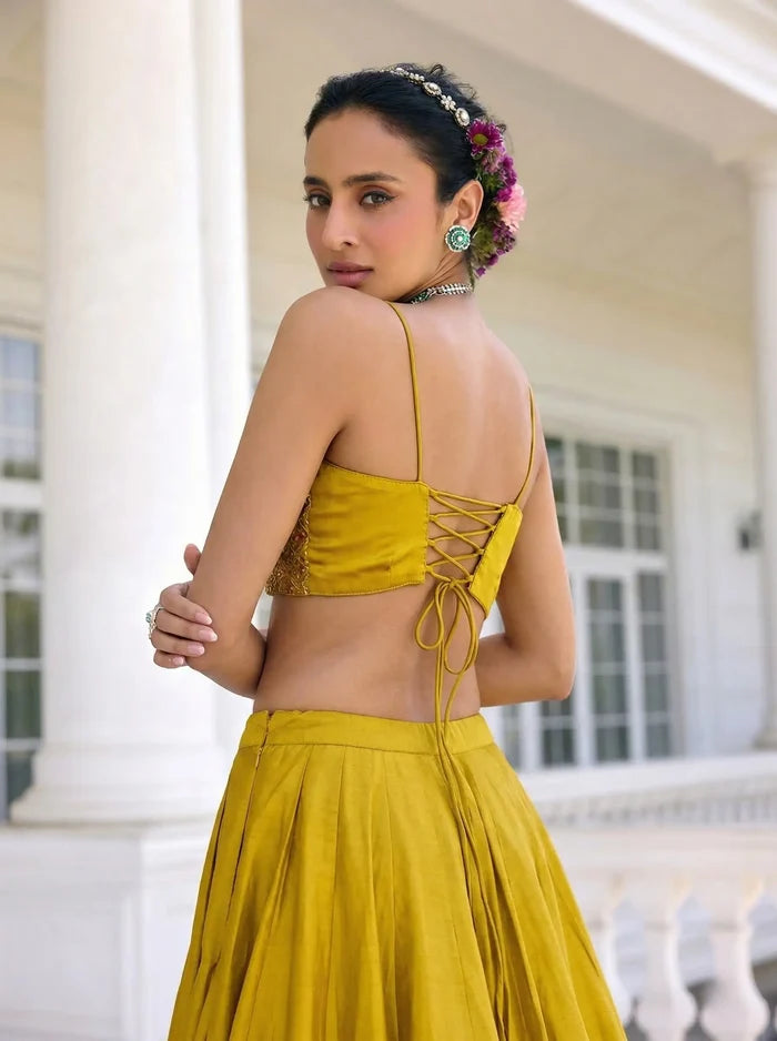 Sunlit Yellow Embroidered Silk Lehenga