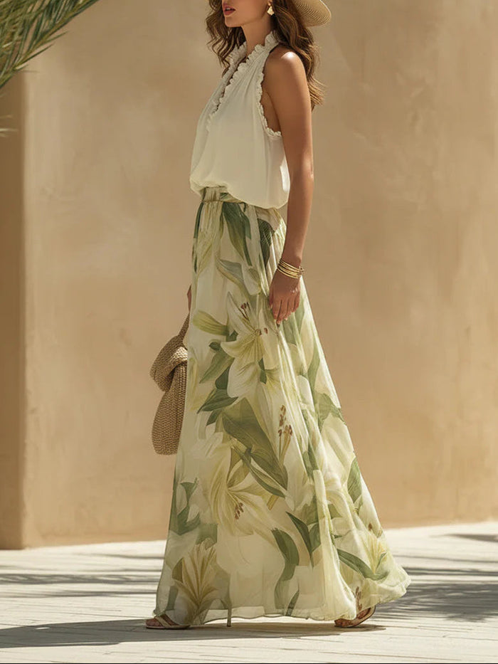Suzanne | Elegant Floral Wide Leg Two Piece Set by Qivii