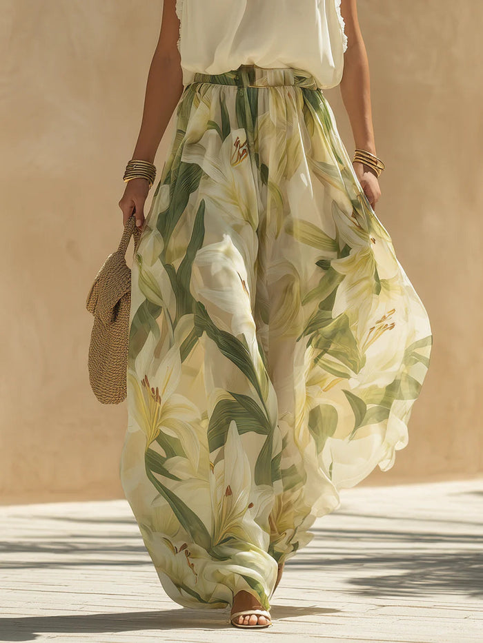 Suzanne | Elegant Floral Wide Leg Two Piece Set by Qivii