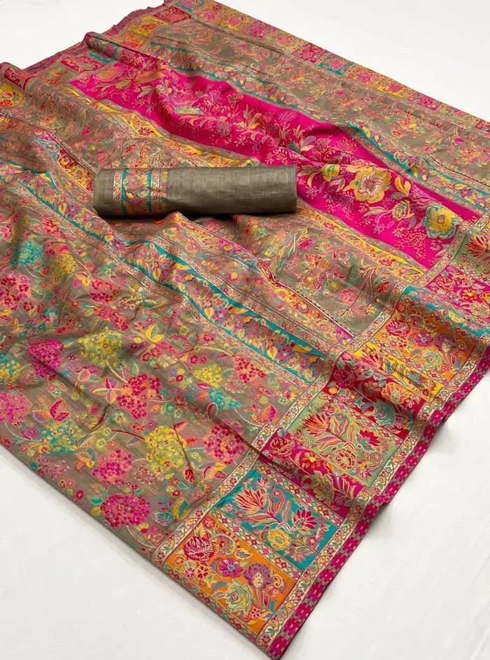 Taupe Brown Modal Kashmiri Saree