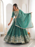 Teal Blue Sequins Embroidery Lehenga Choli