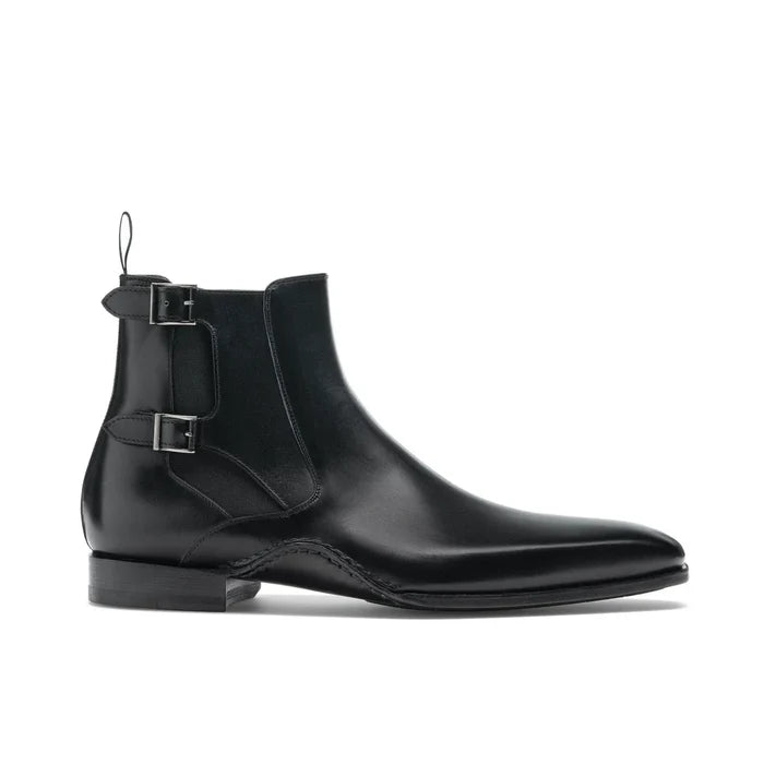 The Royal Hand Craft Black Leather Double-Buckle Chelsea Men Boot
