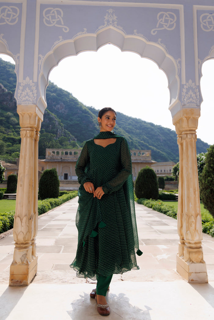 Treetop Green Leheriya Kurta Set