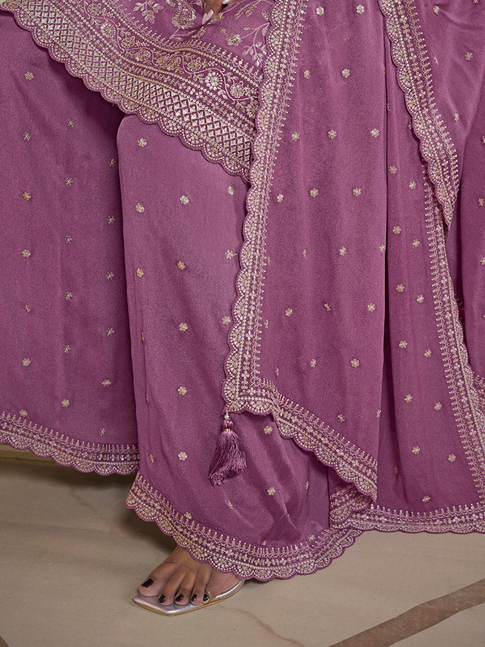 Twilight lavender Floral Pattern, Thread and Sequins Embroidered Sharara Suit Set