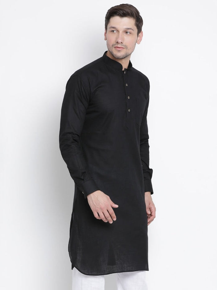 VASTRAMAY Men's Black Cotton Blend Kurta