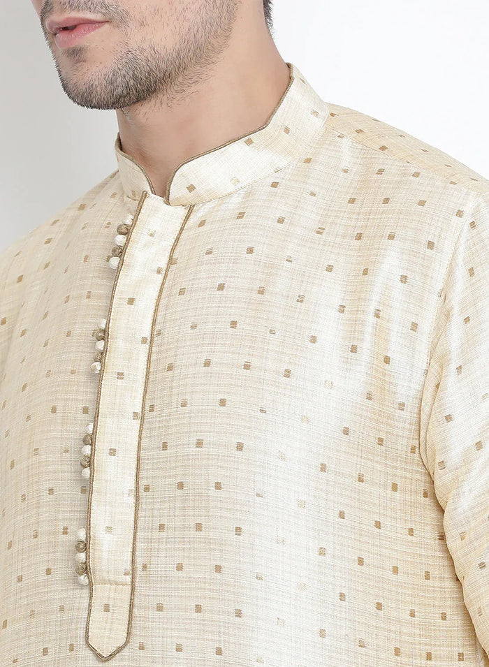 VASTRAMAY Men's Gold Zari Weaved Kurta Dhoti Set