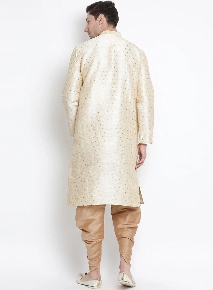 VASTRAMAY Men's Gold Zari Weaved Kurta Dhoti Set