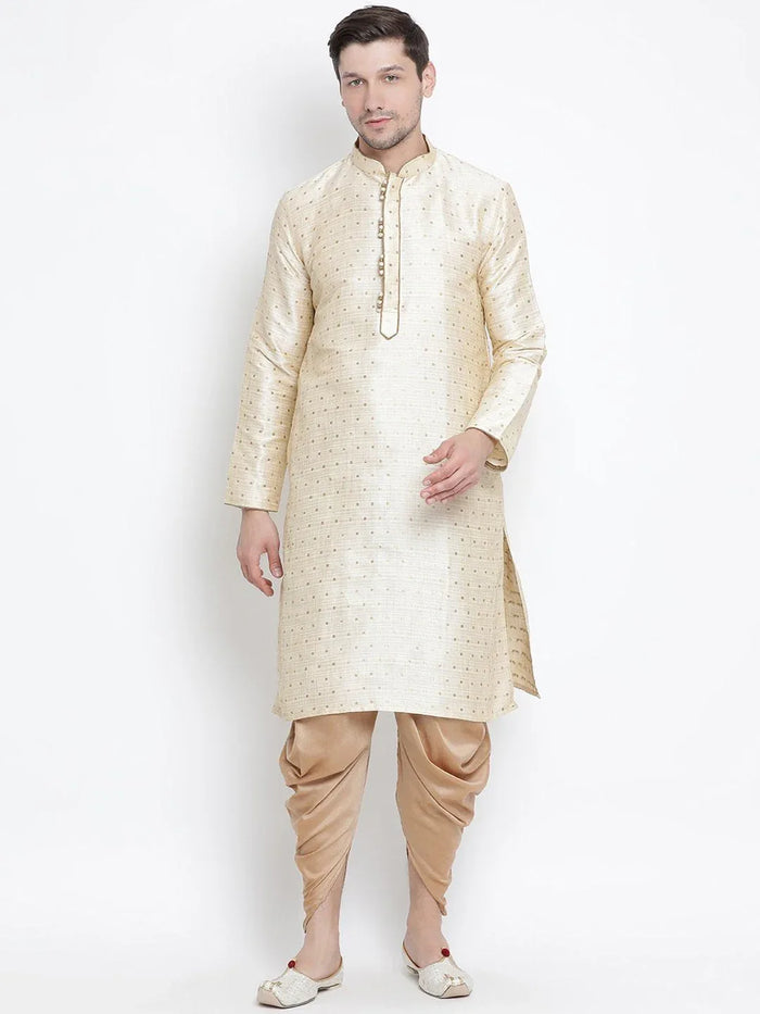 VASTRAMAY Men's Gold Zari Weaved Kurta Dhoti Set