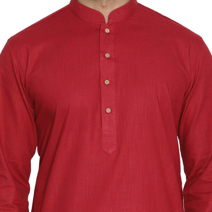 VASTRAMAY Men's Maroon Cotton Kurta and Pyjama Set