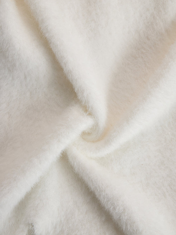 White Mohair V-neck Button Imitation Ostrich Feather Midi Dress  - By Qivii