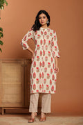 White Printed Cotton Kurta Set