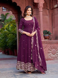 Wine Berry Georgette Embroidered Gown
