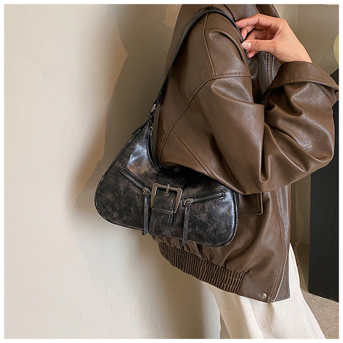 Women's Heartland Crescent — Vintage-Inspired Shoulder Saddle with Distressed Leather Accents & Adjustable Strap