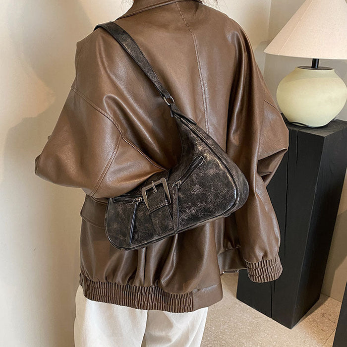 Women's Heartland Crescent — Vintage-Inspired Shoulder Saddle with Distressed Leather Accents & Adjustable Strap