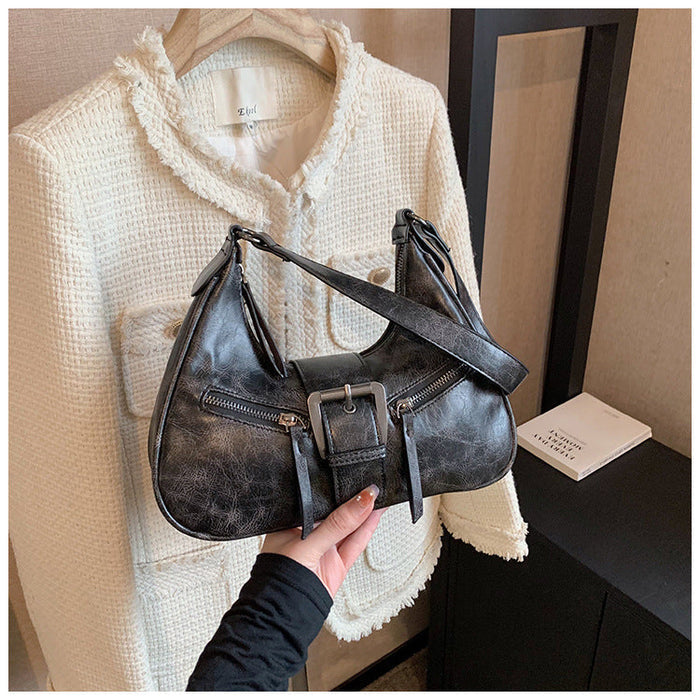 Women's Heartland Crescent — Vintage-Inspired Shoulder Saddle with Distressed Leather Accents & Adjustable Strap