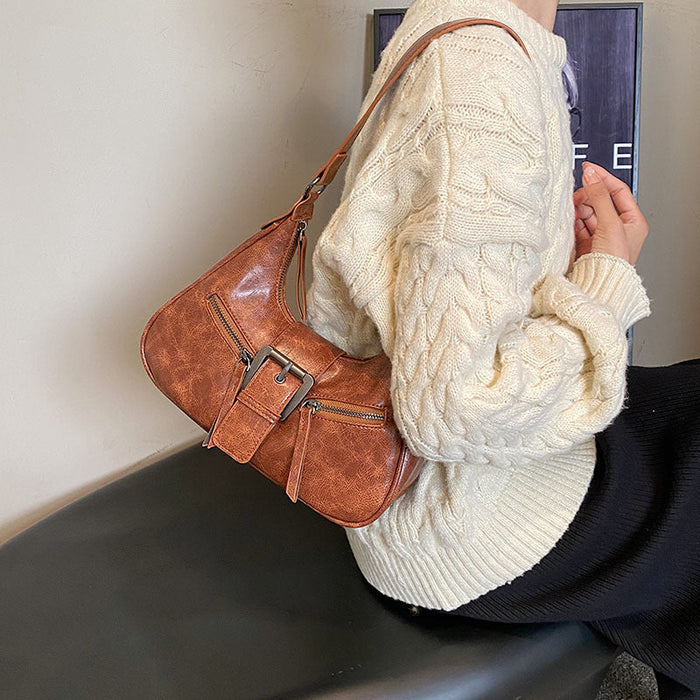 Women's Heartland Crescent — Vintage-Inspired Shoulder Saddle with Distressed Leather Accents & Adjustable Strap